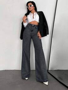 SHEIN PETITE HIGH WAIST WIDE LEG DENIM JEANS