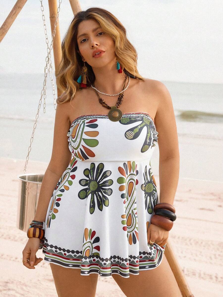 SHEIN Swim Plus Size Minimalist Tank Bikini 2 Pieces Set, Women Summer Beach Vacation Outfit - Multicolor - View 1