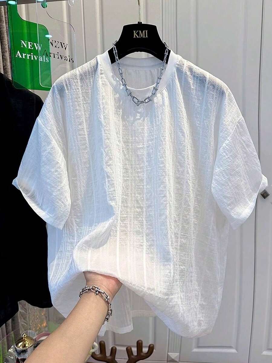 Resyla Women's Round Neck Top, Special Fabric, Summer - White - View 1