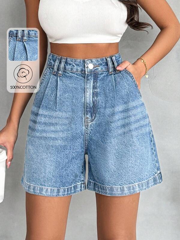 EURMUSE Pantaloncini di jeans larghi, vita alta, con tasche inclinate, adatti per l'uso casual e quotidiano, per donne taglia comoda