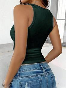 Zavorell Minimalist Sexy Women Knit Sports Camisole Crop Top - Dark Green - View 2