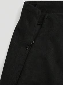 SHEIN CURVE+ Plus Size Women's Black Suede Faux Fur Short Pleated Skirt, Elegant & Slimming, Autumn/Winter - Black - View 3