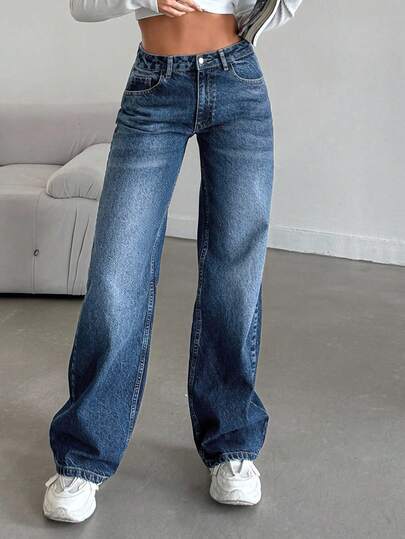 EURMUSE Damen Jeans in Große Größen mit hoher Taille, Taschen und geradem, weitem Schnitt, vielseitig einsetzbar