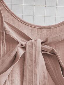 EMERY ROSE Women's Summer Woven Backless Tie Strap Sleeveless A-Line Ruffle Hem Casual Mini Dress - Pink - View 5