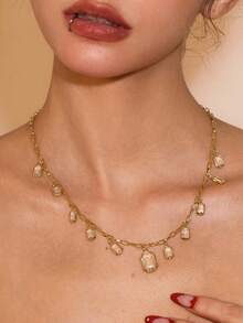 Glisma Women's Fashionable Versatile Elegant Pendant Necklace,Old Money,Outfits,Classy,Metallic/Texture,Vintage,Elegant,For Mom/Women/Girl/Mother,Gemstone,Heart,Valentine's Dayold Money,Outfits,Classy,Metallic/Texture,Vintage,Elegant,For Mom/Women/Girl/Mother,Gemstone,Heart,Valentine's Day,Gold,Easter,Travel/Beach/Vocation,Boho,Grunge - Gold - View 1