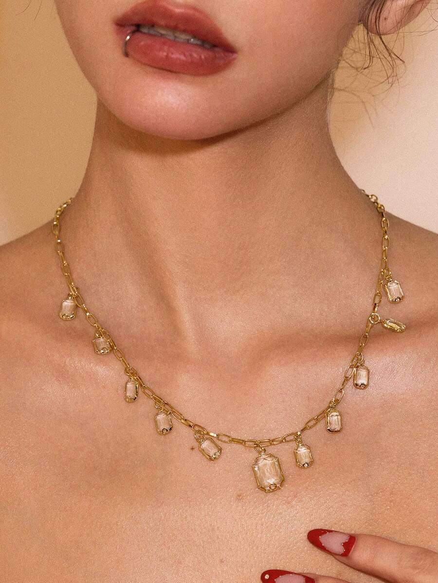 Glisma Women's Fashionable Versatile Elegant Pendant Necklace,Old Money,Outfits,Classy,Metallic/Texture,Vintage,Elegant,For Mom/Women/Girl/Mother,Gemstone,Heart,Valentine's Dayold Money,Outfits,Classy,Metallic/Texture,Vintage,Elegant,For Mom/Women/Girl/Mother,Gemstone,Heart,Valentine's Day,Gold,Easter,Travel/Beach/Vocation,Boho,Grunge - Gold - View 1