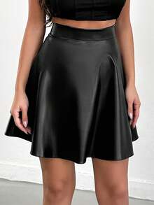EURMUSE Women's Solid Color Fashionable Versatile Date/Outing Mini Skirt - Black - View 4