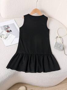Summer New Girls Toddler Sleeveless Dress With Ruffled Hem And Bow Accent, White - Black - View 2