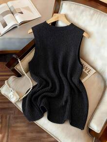 Airaco 女士休闲/工作开衩黑色针织背心 - 黑色 - 查看 3