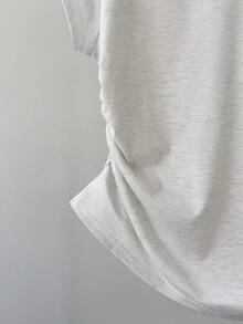 GlowEve Minimalist Gray Polo Collar Cropped Pleated Slim Fit Casual Women T-Shirt - Grey - View 6