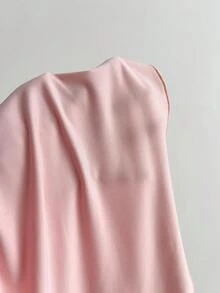 Elamini Pink Sweetheart Neck Ruffle Trim Casual Fashion T-Shirt - Pink - View 4