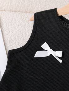 Summer New Girls Toddler Sleeveless Dress With Ruffled Hem And Bow Accent, White - Black - View 6