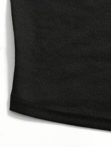 SHEIN Girlism 少女夏季纯色抹胸上衣和高腰侧开衩裙套装 - 黑色 - 查看 7