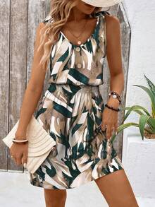 EMERY ROSE Vestido envolvente de verano con estampado, cintura elástica y detalles de botones para vacaciones y playa - Multicolor - Ver 5