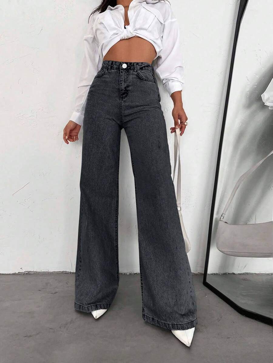 SHEIN PETITE HIGH WAIST WIDE LEG DENIM JEANS
