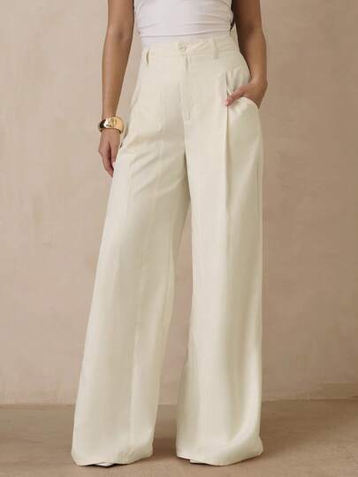 Glamine Quần nữ xếp ly màu trơn, thích hợp mặc thường ngày hoặc công sở.