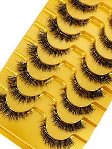 10 pares de pestañas postizas cortas, suaves y esponjosas de mink falso natural en color nude, set de maquillaje. Extensiones de pestañas de mink con apariencia natural, pestañas cortas reutilizables para uso diario - Negro - Ver 3