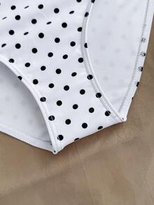 SHEIN 少女波点露背褶皱蝴蝶结装饰时尚度假沙滩连体泳衣 - 白色 - 查看 5