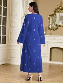 SHEIN Najma Đầm dài tay cổ chữ V in hoa kiểu Ả Rập thanh lịch dành cho nữ, thích hợp cho mùa xuân/thu. - Nhiều màu - Xem 2