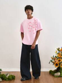 TOKVUE Men's Fashion Casual Relaxed Fit Valentine's Day T-Shirt,Pink 3D Heart Print,Summer Cute Dates,Unisex Couples' Set,Y2k Style Graphic Pink Shirt Gift - Pink - View 4