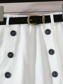 Franclia Chân váy dài màu trắng thanh lịch, cạp cao, xếp ly, đính cúc, màu đen, kiểu dáng thường ngày, đa năng, dành cho nữ, mùa xuân/hè. - trắng - Xem 5