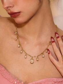 Glisma Women's Fashionable Versatile Elegant Pendant Necklace,Old Money,Outfits,Classy,Metallic/Texture,Vintage,Elegant,For Mom/Women/Girl/Mother,Gemstone,Heart,Valentine's Dayold Money,Outfits,Classy,Metallic/Texture,Vintage,Elegant,For Mom/Women/Girl/Mother,Gemstone,Heart,Valentine's Day,Gold,Easter,Travel/Beach/Vocation,Boho,Grunge - Gold - View 5