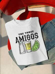 大码女式休闲度假风字母印花短袖露脐T恤 - 白色 - 查看 3