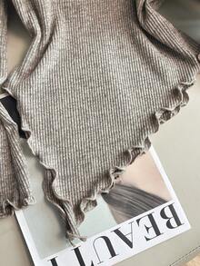 GlowEve Women's Square Neck Handmade 3D Floral Ruffle Hem Long Sleeve Asymmetrical Hem Elegant Casual Commute Blouse, Autumn/Winter/Spring