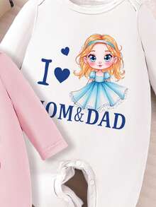 2pcs Newborn Baby Pajamas Set, Dreamlike Series Print Knitted Envelope Collar Long Sleeve Footie Romper, All Season - Multicolor - View 4