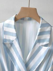 GlowEve Vertical Striped Sleeveless Blazer With Lapel, Crossover V-Neck, Metal Buckle Belt, Dual Faux Pockets, Waist Cinched, Flared Hem Women's Jacket - Multicolor - View 5