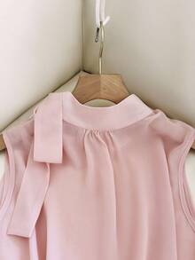 GlowEve New Spring/Summer Fashion Side Tie Strap Button Sleeveless Vest Top, French Elegant Versatile Women Blouse - Pink - View 6