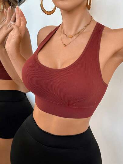 纯色露背吊带无缝文胸