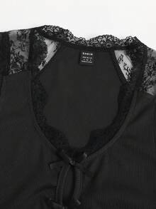 Olithes Top elegant și romantic, tricotat, fără mâneci, din dantelă patchwork, cu decolteu scobit, croială strâmtă și talie - Design strângător: Interpretând luxul ușor și stilul fermecător - Negru - Vizualizare 5