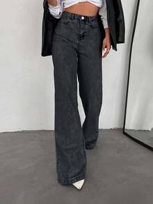 SHEIN PETITE HIGH WAIST WIDE LEG DENIM JEANS