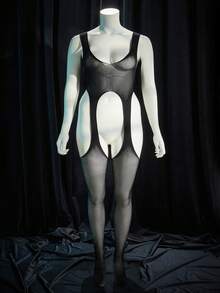 SpicyHot 加大码无缝超性感黑色镂空无裆连体紧身衣内衣