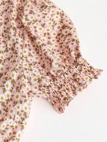 Chiquease 女士休闲碎花泡泡袖连衣裙，夏季 - 粉色 - 查看 3