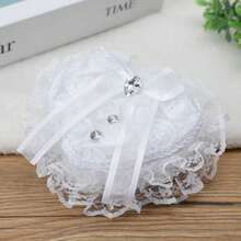 1 pieza Caja portátil con forma de corazón para propuesta, con adorno de encaje y flores, almohada para anillo de boda para niña de las flores, Navidad - Blanco-5941 - Ver 6