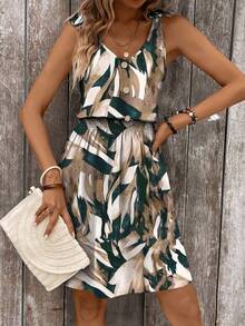 EMERY ROSE Vestido envolvente de verano con estampado, cintura elástica y detalles de botones para vacaciones y playa - Multicolor - Ver 3