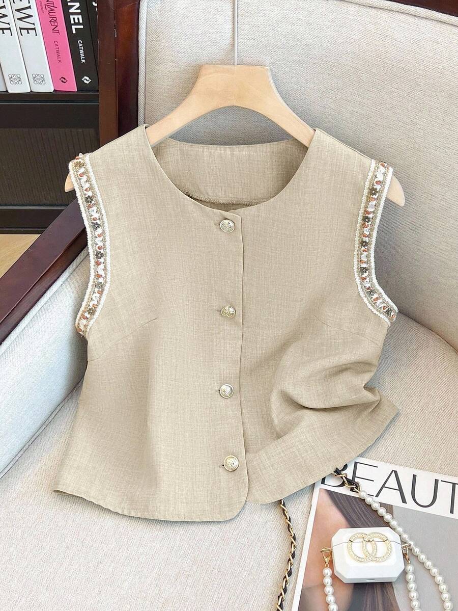 GlowEve Camisa sin mangas para mujer, casual de vacaciones, primavera/verano - Albaricoque - Ver 1