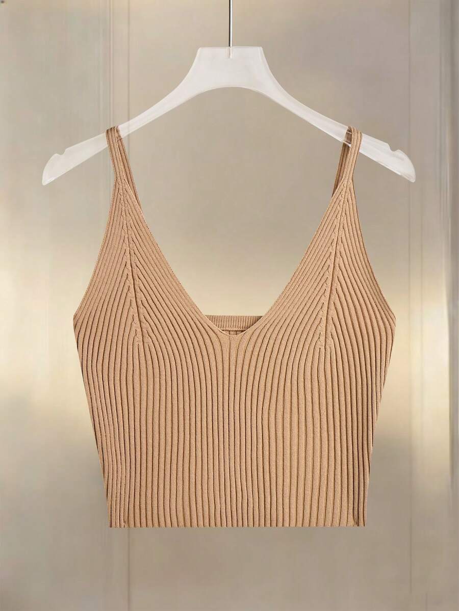 Franclia 无袖纯色针织上衣，夏季 - 駝色 - 查看 1