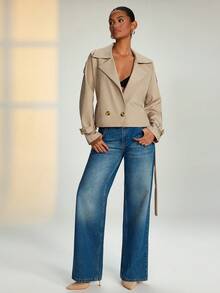 RueChic Women Solid Color Belted And Button Detailed Trench Coats - Beige - View 6