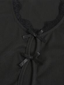 Olithes Top elegant și romantic, tricotat, fără mâneci, din dantelă patchwork, cu decolteu scobit, croială strâmtă și talie - Design strângător: Interpretând luxul ușor și stilul fermecător - Negru - Vizualizare 4