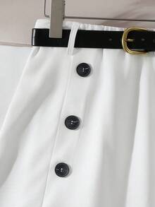 Franclia Chân váy dài màu trắng thanh lịch, cạp cao, xếp ly, đính cúc, màu đen, kiểu dáng thường ngày, đa năng, dành cho nữ, mùa xuân/hè. - trắng - Xem 7