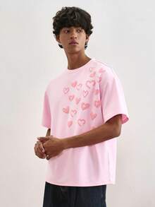 TOKVUE Men's Fashion Casual Relaxed Fit Valentine's Day T-Shirt,Pink 3D Heart Print,Summer Cute Dates,Unisex Couples' Set,Y2k Style Graphic Pink Shirt Gift - Pink - View 3
