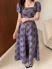 DAZY Women's Elegant Jacquard Waist Cinching Long Party Dress - Purple - View 4