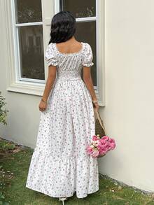 Sunnyshic Đầm nữ dáng thường ngày, đa năng, thích hợp đi nghỉ mát, dự tiệc, ăn tối, dạo phố mùa xuân, phối ren hoa, eo xếp ly, cổ vuông, tay phồng, thích hợp cho mùa xuân/hè. - Nhiều màu - Xem 2