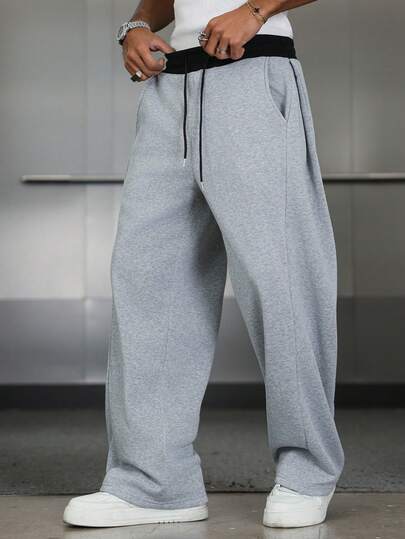 PAVTROS Pantalones de chándal casuales y versátiles para hombres con cordón en la cintura y contraste de color
