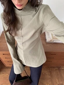 Elyressa 女士编织的休闲优雅秋季衬衫 - 軍綠色 - 查看 8