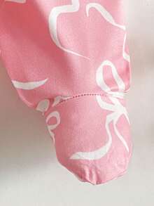 Newborn Baby Pajamas-2 Piece Pajama Set New Born 2026 Pink Bow Print Pajama Set Collared Long Sleeve Button Front Top Matching Elastic Waist Long Pants Footless Sleep Outfit Four Seasons Holiday 2026 Must Have Gift Essential Cute Classic Elegant Party Home PhotoProp - Pink - View 3