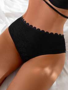 Swim Vcay Women's Sexy Black Lace Floral Trim Triangle Bikini Swimsuit, Beach Wear - Black - View 6